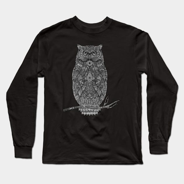 Mandala Moon Owl Long Sleeve T-Shirt by MellowGroove